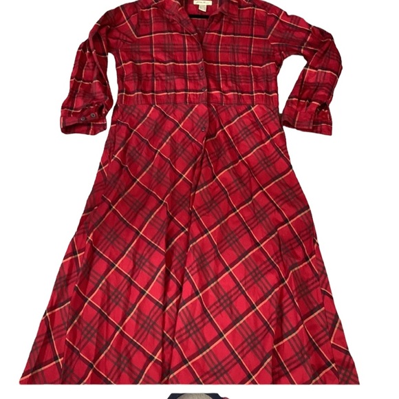Eddie beuer plaid  cotton blend midi dress button front long sleeves holiday - Picture 2 of 15